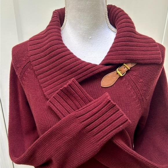 Talbots Womens Burgundy Split Turtleneck Toggle Pullover Sweater Cotton Knit S - Picture 3 of 7